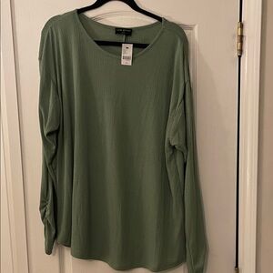 Lane Bryant Ribbed Crewneck Thermal in Sage with Ruched sleeve. NWT Size 14/16